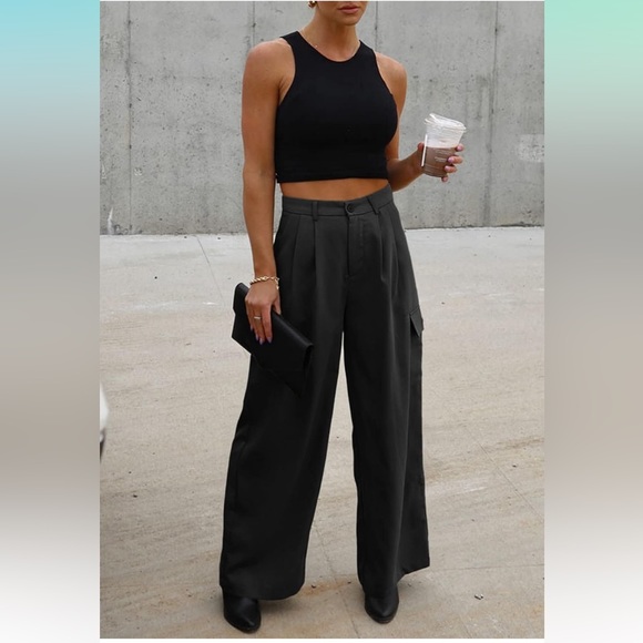❌SOLD High Waisted Wide Leg Cargo Pants Baggy Casual Work Pants - Picture 3 of 11